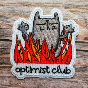 I'm An Optimist Cat In Fire Funny Y2k Embroidered Iron on Patch.